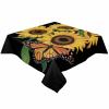 ZOE GARDEN Square Tablecloth Waterproof & Stainproof Tablecloths, Yellow Sunflower Washable Polyester Table Cloth Wrinkle-Free Fabric Table Cover for Dining/Party/Wedding Realism Art Black Backdrop view 2