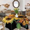 ZOE GARDEN Square Tablecloth Waterproof & Stainproof Tablecloths, Yellow Sunflower Washable Polyester Table Cloth Wrinkle-Free Fabric Table Cover for Dining/Party/Wedding Realism Art Black Backdrop view 4