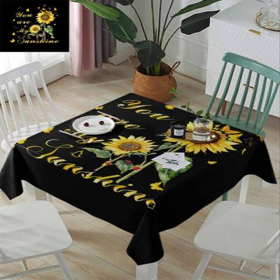 ZOE GARDEN Square Tablecloth Waterproof & Stainproof Tablecloths, Spring Sunflower Black Washable Polyester Table Cloth Wrinkle-Free Fabric Table Cover for Dining/Party/Wedding You are My Sunshine