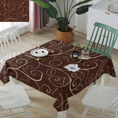 ZOE GARDEN Square Tablecloth Waterproof & Stainproof Tablecloths, Abstract Coffee Bean Line Washable Polyester Table Cloth Wrinkle-Free Fabric Table Cover for Dining/Party/Wedding Retro Brown