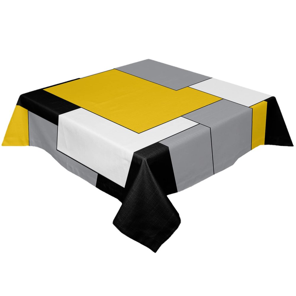 Square Tablecloth Waterproof & Stainproof Tablecloths,Yellow and Black Modern Color Block Washable Table Cloth Wrinkle-Free Fabric Table Cover for Dining/Party Geometric Gray White Patckwork Plaid
