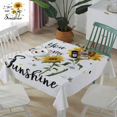 ZOE GARDEN Square Tablecloth Waterproof & Stainproof Tablecloths, Yellow Sunflower Washable Polyester Table Cloth Wrinkle-Free Fabric Table Cover for Dining/Party/Wedding You Bee are My Sunshine