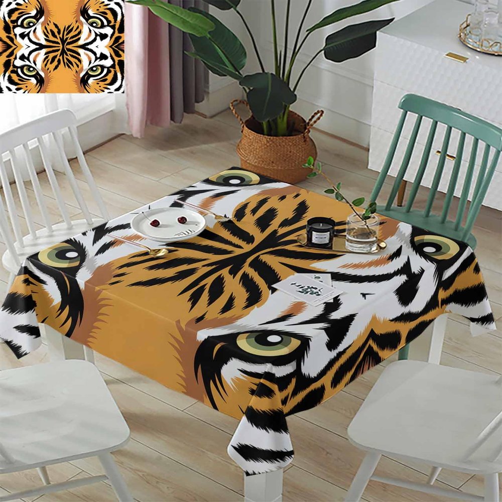 ZOE GARDEN Square Tablecloth Waterproof & Stainproof Tablecloths, Animal Tiger Eyes Washable Polyester Table Cloth Wrinkle-Free Fabric Table Cover for Dining/Party/Wedding Abstract Illustration