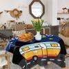 ZOE GARDEN Square Tablecloth Waterproof & Stainproof Tablecloths, Blue Cartoon Camper Car Washable Polyester Table Cloth Wrinkle-Free Fabric Table Cover for Dining/Party/Wedding Happy Camping view 4