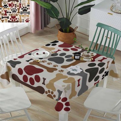 ZOE GARDEN Square Tablecloth Waterproof & Stainproof Tablecloths, Cartoon Animal Pet Paw Bone Retro Backdrop Washable Polyester Table Cloth Wrinkle-Free Fabric Table Cover for Dining/Party/Wedding