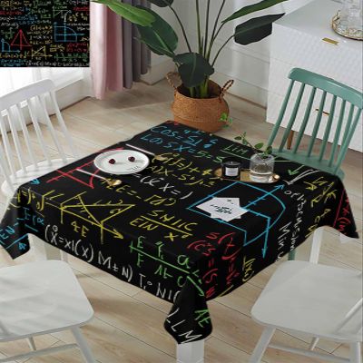 ZOE GARDEN Square Tablecloth Waterproof & Stainproof Tablecloths, Mathematical Formula Washable Polyester Table Cloth Wrinkle-Free Fabric Table Cover for Dining/Party/Wedding Black Backdrop