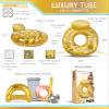 POZA Gold Inflatable Luxury Tube with Back Rest - Big Luxurious Lounger Pool Float Tube Filled with Sparkle Confetti, Built in Phone Holder, Cup Holders, and Handles, Premium Thick Ring - 42 Inches view 3