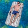 POZA Large Inflatable Pool Lounger Air Mattress - Big and Stylish Confetti-Filled Pool Lounger Float, Thick Blow Up Pool Mat with Built-in Headrest, Phone Holder, and Cup Holders - 76x32 inch - Silver view 2
