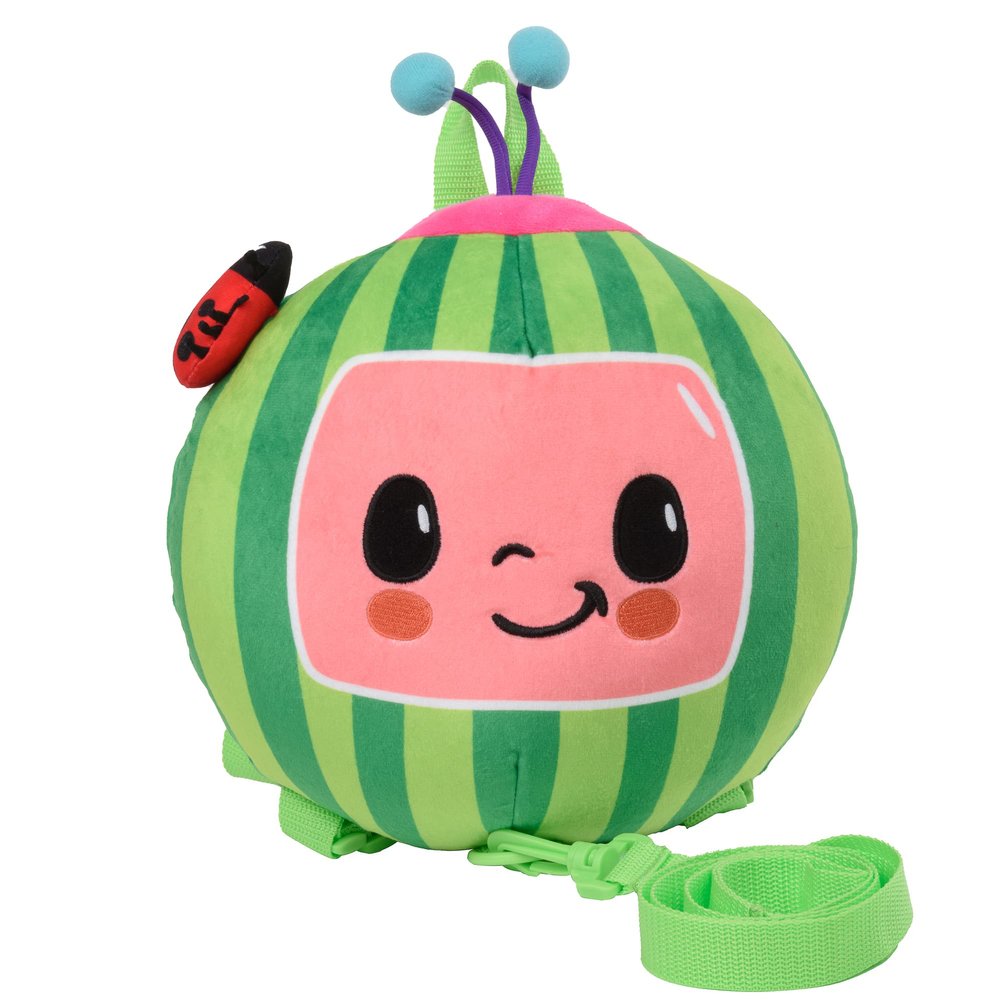 AI ACCESSORY INNOVATIONS Cocomelon Plush Watermelon Toddler Backpack with Detachable Safety Leash, Anti Lost Safety Harness 10 Bag for kids
