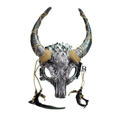Magical Ram Skull Horns Headpiece Headdress Masquerade Mask Devil Fairy Horns Headband Party Mask Halloween Cosplay Voodoo Fairy Head Wear (Silver)
