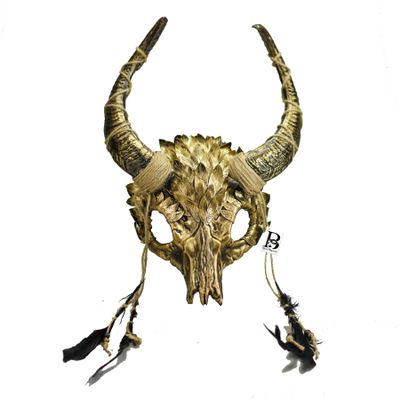 Magical Ram Skull Horns Headpiece Headdress Masquerade Mask Devil Fairy Horns Headband Party Mask Halloween Cosplay Voodoo Fairy Head Wear (Gold)