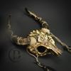 Magical Ram Skull Horns Headpiece Headdress Masquerade Mask Devil Fairy Horns Headband Party Mask Halloween Cosplay Voodoo Fairy Head Wear (Gold) view 3