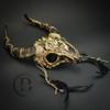 Magical Ram Skull Horns Headpiece Headdress Masquerade Mask Devil Fairy Horns Headband Party Mask Halloween Cosplay Voodoo Fairy Head Wear (Gold) view 4