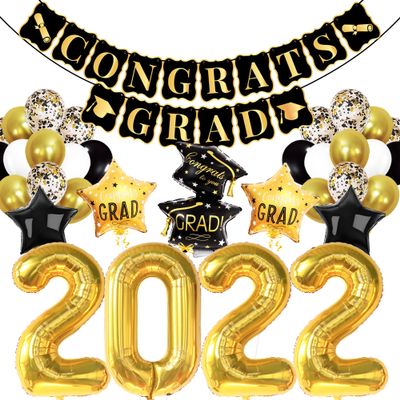 Black and Gold Graduation Decorations 2022 - Pack of 44 | Gold 2022 Balloons, 40 Inch and Congrats Grad Banner | Black and Gold Graduation Party Decorations 2022 | Class of 2022 Graduation Balloons