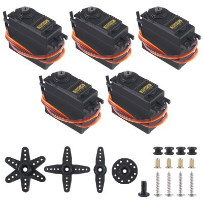 DWEII Servo Motor MG995 Control Angle180 Metal Gear Servo 20KG Digital High Speed Torque Servo Motor for Smart Car Robot Boat RC Helicopter Pack of 5