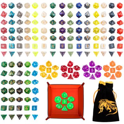 25 Sets DND Dice Polyhedral Dice Dungeons and Dragons Rolling Dice for RPG MTG Table Games Dice Bulk with Free Drawstring Bags and PU Leather D&D Dice Tray (Colored)