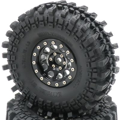 2pcs RC 121mm/4.75inch 1.9 Tires Soft Tyres & Aluminium 1.9 Beadlock Wheels Rims Hex 12mm Black color Fit for SCX10 TRX-4 CC01 Mud Rock Crawler Loose Badland Terrain,(2-Pack, Assembled)