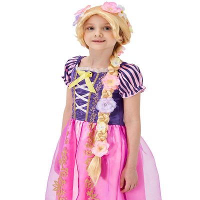 PATURPINT Super Long Princess Rapunzel Wig with Flowers-29 Inch Girls Blonde Braid Synthetic Wigs for Costume Cosplay Fairytale Ball Halloween Christmas Birthday Party