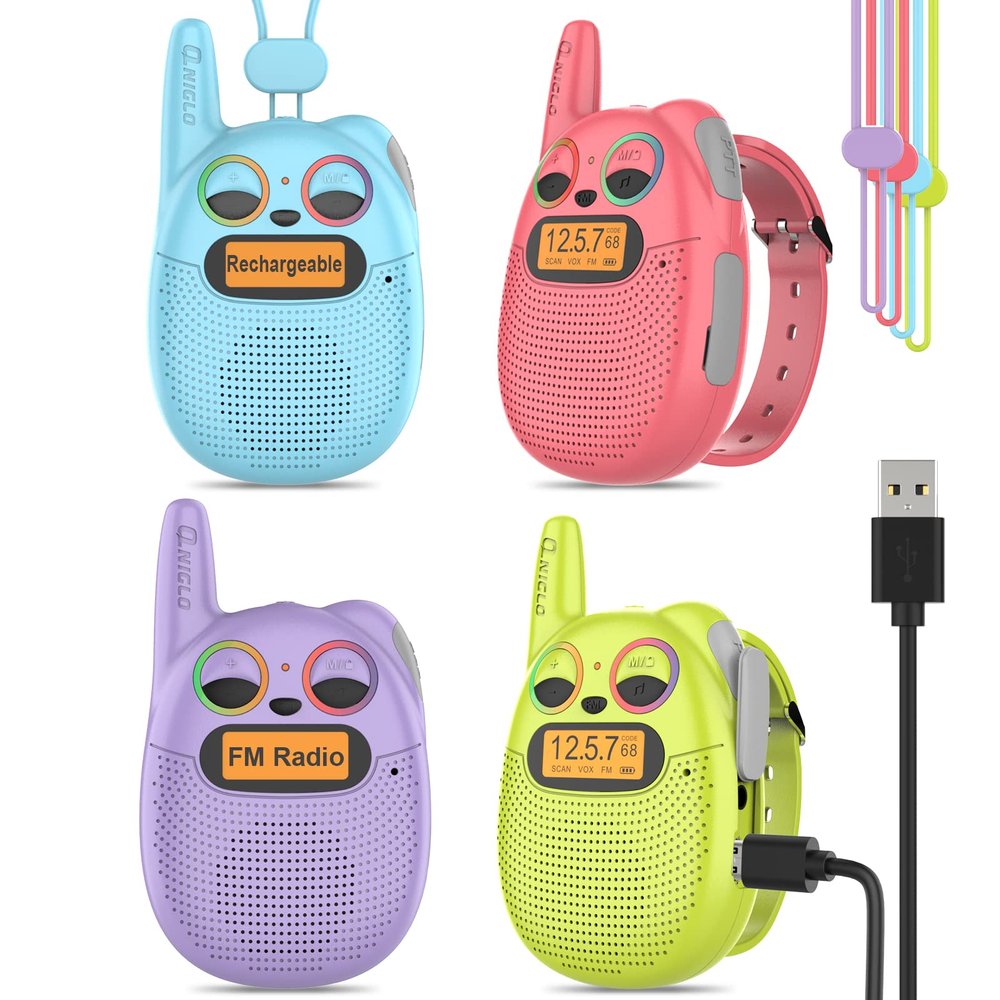 Qniglo Walkie Talkies for Kids Rechargeable 4 Pack, Kids Toys for 3-14 Year Old Girls Gifts Walkie Talkies for Outdoor Camping Games Christmas Birthday for 5 6 7 8 9 10 Year Old Boys Toddlers