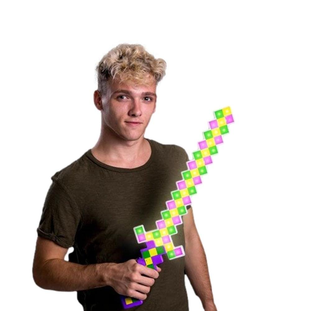 blinkee LED Pixelated Mardi Gras Warrior Toy Sword Purple Green Gold