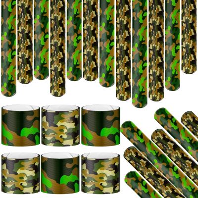 Hungdao 24 Pcs Camo Slap Bracelets for Kids Assorted Army Slap Bracelets Green Camouflage Military Wristbands for Kids Adult Army Party Birthday Favors Decorations Supplies