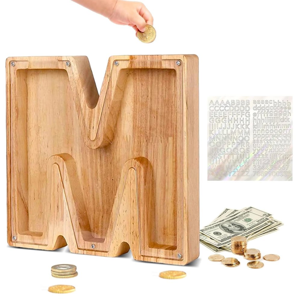 Custom Wooden Piggy Banks, CCHKFEI Coin jar Personalized Piggy Bank Creative 26 Letter DIY Storage Jar Kids Alphabet Coin Bank Savings Piggy Bank Birthday Gift Home Decoration SouvenirM