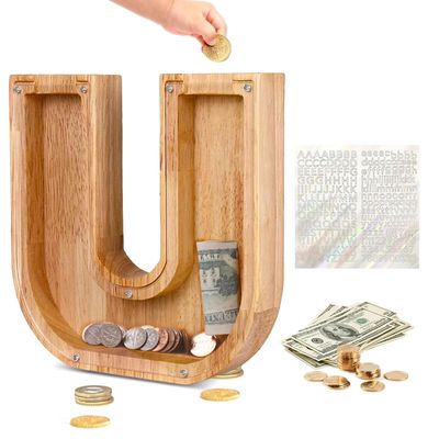 Custom Wooden Piggy Banks, CCHKFEI Coin jar Personalized Piggy Bank Creative 26 Letter DIY Storage Jar Kids Alphabet Coin Bank Savings Piggy Bank Birthday Gift Home Decoration SouvenirU