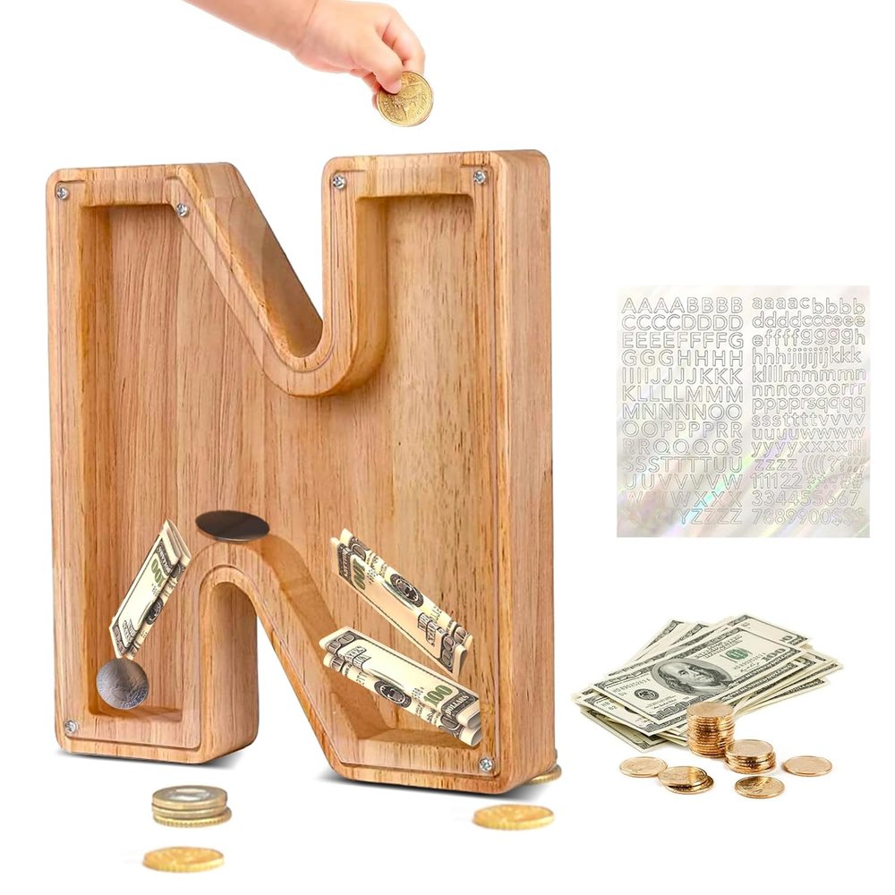 Custom Wooden Piggy Banks, CCHKFEI Coin jar Personalized Piggy Bank Creative 26 Letter DIY Storage Jar Kids Alphabet Coin Bank Savings Piggy Bank Birthday Gift Home Decoration SouvenirN