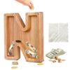 Custom Wooden Piggy Banks, CCHKFEI Coin jar Personalized Piggy Bank Creative 26 Letter DIY Storage Jar Kids Alphabet Coin Bank Savings Piggy Bank Birthday Gift Home Decoration SouvenirN view 1