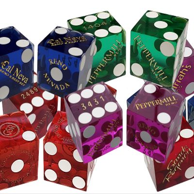 3 Pairs Authentic Reno Nevada Casinos 19mm Craps Dice + Black Velvet Storage Pouch