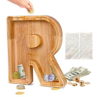 Custom Wooden Piggy Banks, CCHKFEI Coin jar Personalized Piggy Bank Creative 26 Letter DIY Storage Jar Kids Alphabet Coin Bank Savings Piggy Bank Birthday Gift Home Decoration SouvenirR