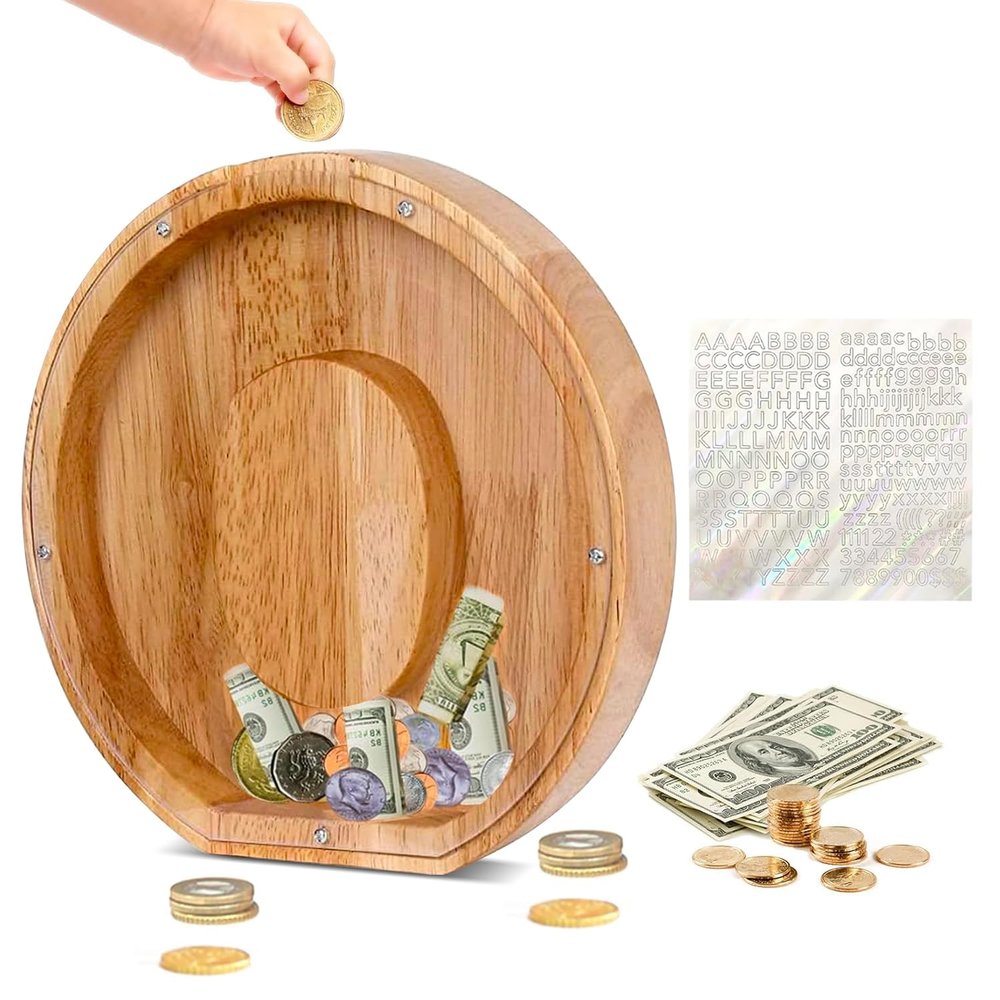 Custom Wooden Piggy Banks, CCHKFEI Coin jar Personalized Piggy Bank Creative 26 Letter DIY Storage Jar Kids Alphabet Coin Bank Savings Piggy Bank Birthday Gift Home Decoration SouvenirO