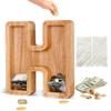 Custom Wooden Piggy Banks, CCHKFEI Coin jar Personalized Piggy Bank Creative 26 Letter DIY Storage Jar Kids Alphabet Coin Bank Savings Piggy Bank Birthday Gift Home Decoration Souvenir (H) view 1