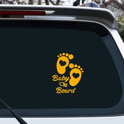 Vesvory 2pcs Cute Baby on Board Sticker Baby on Board Warning Signs Safety 1st Baby on Board Sign Baby on Board Feet Sticker for Cars Baby in Car Stickers Kids On Board Car Sticker (Reflective yellow)