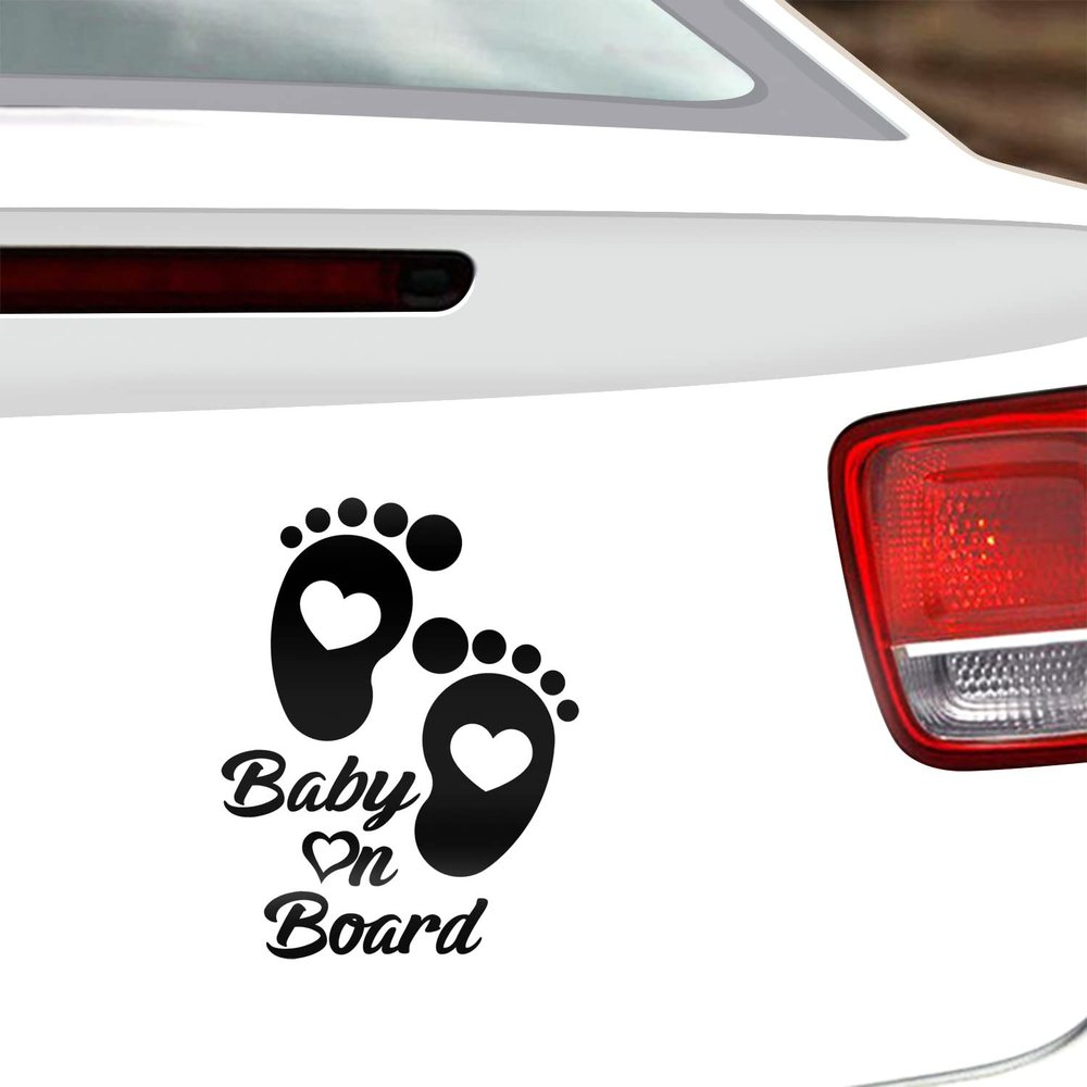 Vesvory 2pcs Cute Baby on Board Sticker Baby on Board Warning Signs Safety 1st Baby on Board Sign Baby on Board Feet Sticker for Cars Baby in Car Stickers Kids On Board Car Sticker (Reflective Black)