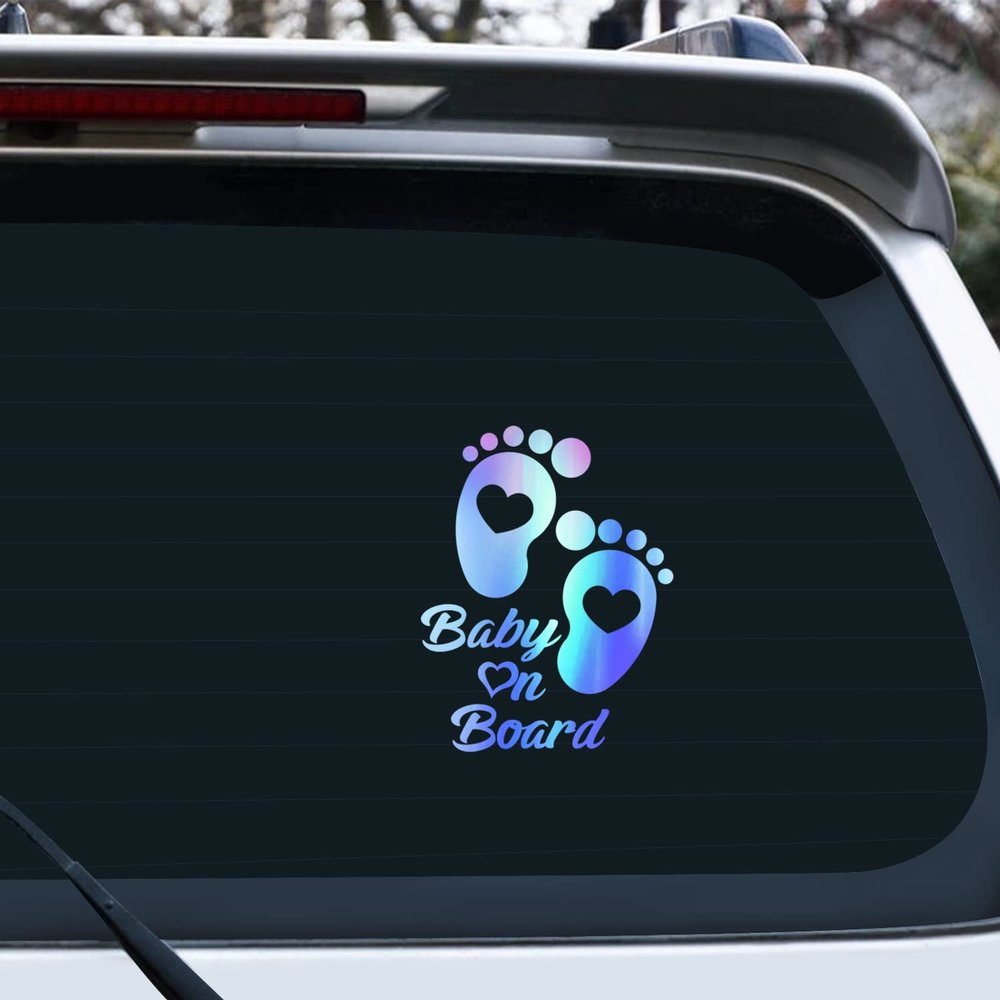 Vesvory 2pcs Cute Baby on Board Sticker Baby on Board Warning Signs Safety 1st Baby on Board Sign Baby on Board Feet Sticker for Cars Baby in Car Stickers Kids On Board Car Sticker (Rainbow Blue)