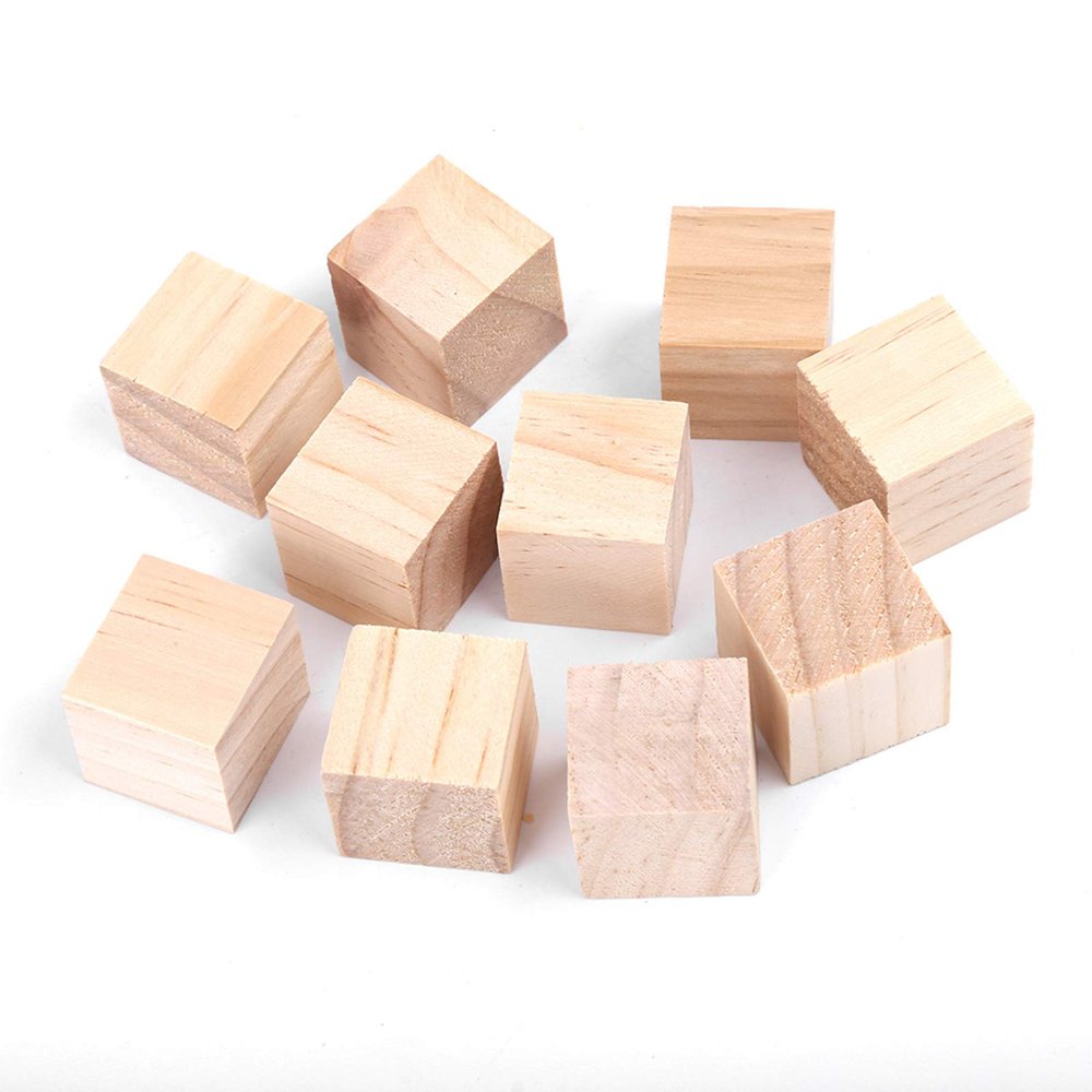 10Pcs Wooden Blocks, 0.98 Inch Unfinished Wood Cubes Natural Wood Square Cubes for Arts and Crafts and DIY Projects