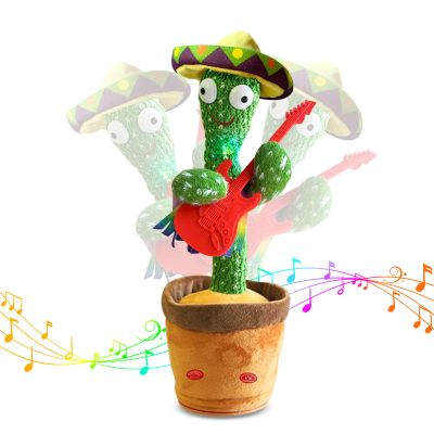 Bighaki808 Dancing Talking Cactus Toys, Talking Sunny Cactus Toy Electronic Plush Toy Singing, Record & Repeating What You Say with 120 English Songs and LED Lighting for Home Decor (Guitar)
