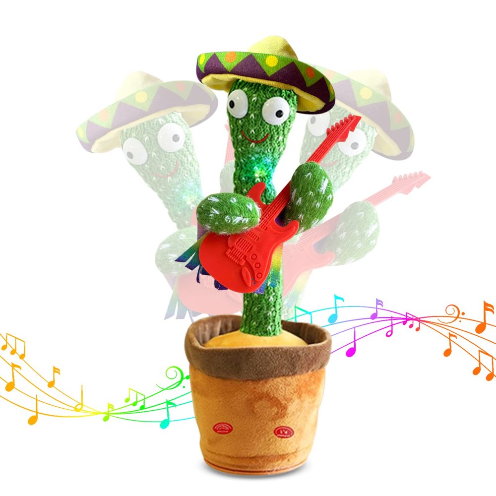 Bighaki808 Dancing Talking Cactus Toys, Talking Sunny Cactus Toy Electronic Plush Toy Singing, Record & Repeating What You Say with 120 English Songs and LED Lighting for Home Decor (Guitar)