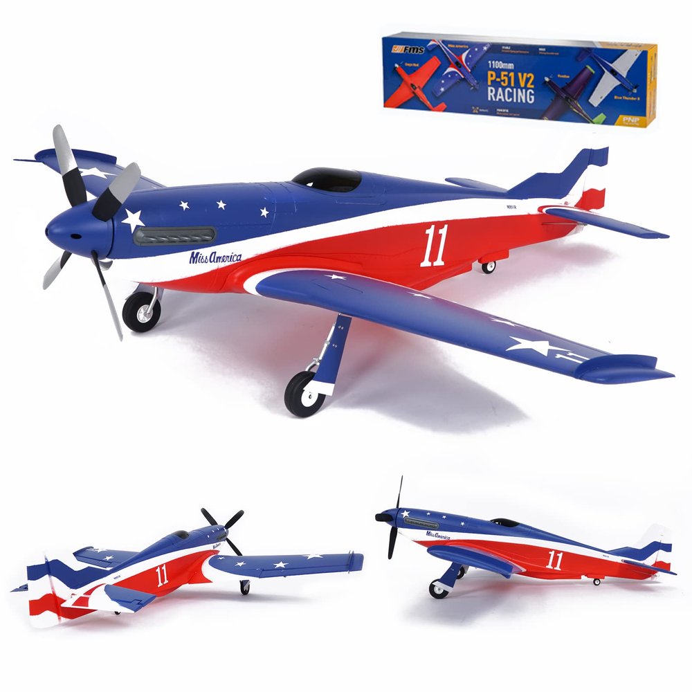 Fms Rc Plane for Adults Remote Control Airplane 1100mm P-51 MA Mustang Without Reflex V2 Hobby Rc Airplanes 6 Channel PNP (No Radio, Battery, Charger)