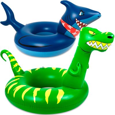 2PCS Pool Floats for Adults Inflatable Dinosaur Shark Swimming Floaties Rings Water Party Supplies