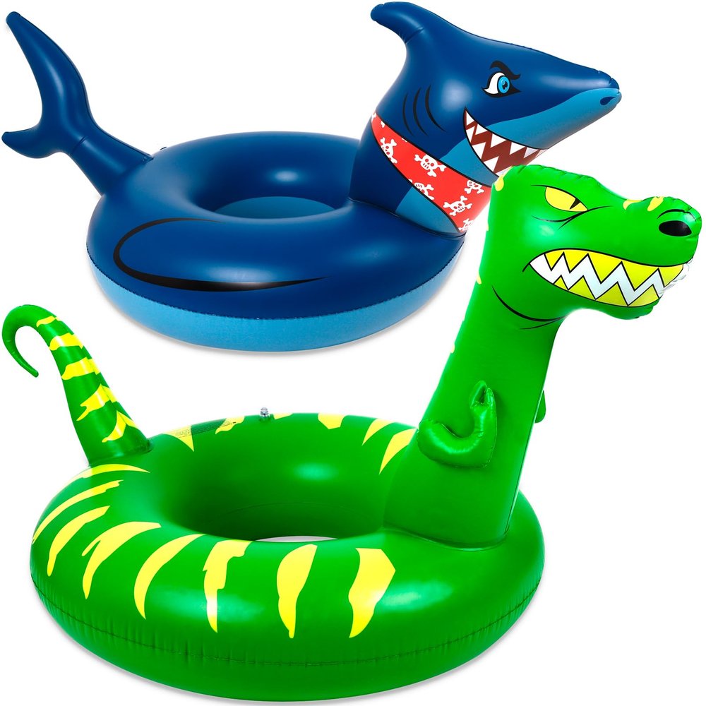 2PCS Pool Floats for Adults Inflatable Dinosaur Shark Swimming Floaties Rings Water Party Supplies