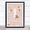 Baby Birth Details Nursery Christening Woodland Animals Pink Initial I Print view 1