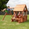 Sportspower Swing and Play Wooden Playhouse for Kids, Outdoor Backyard Playhouse with Swing, Picnic Bench, Working Door, Flower Boxes & Wooden Roof, Ages 38 view 1