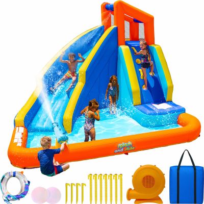 Sportspower Big Wave II Inflatable Water Slide Bounce House with Climbing Wall & Splash Pool, Heavy Duty, ASTM Certified, on Included Blower, 11.5 x 10.5 x 8 FT