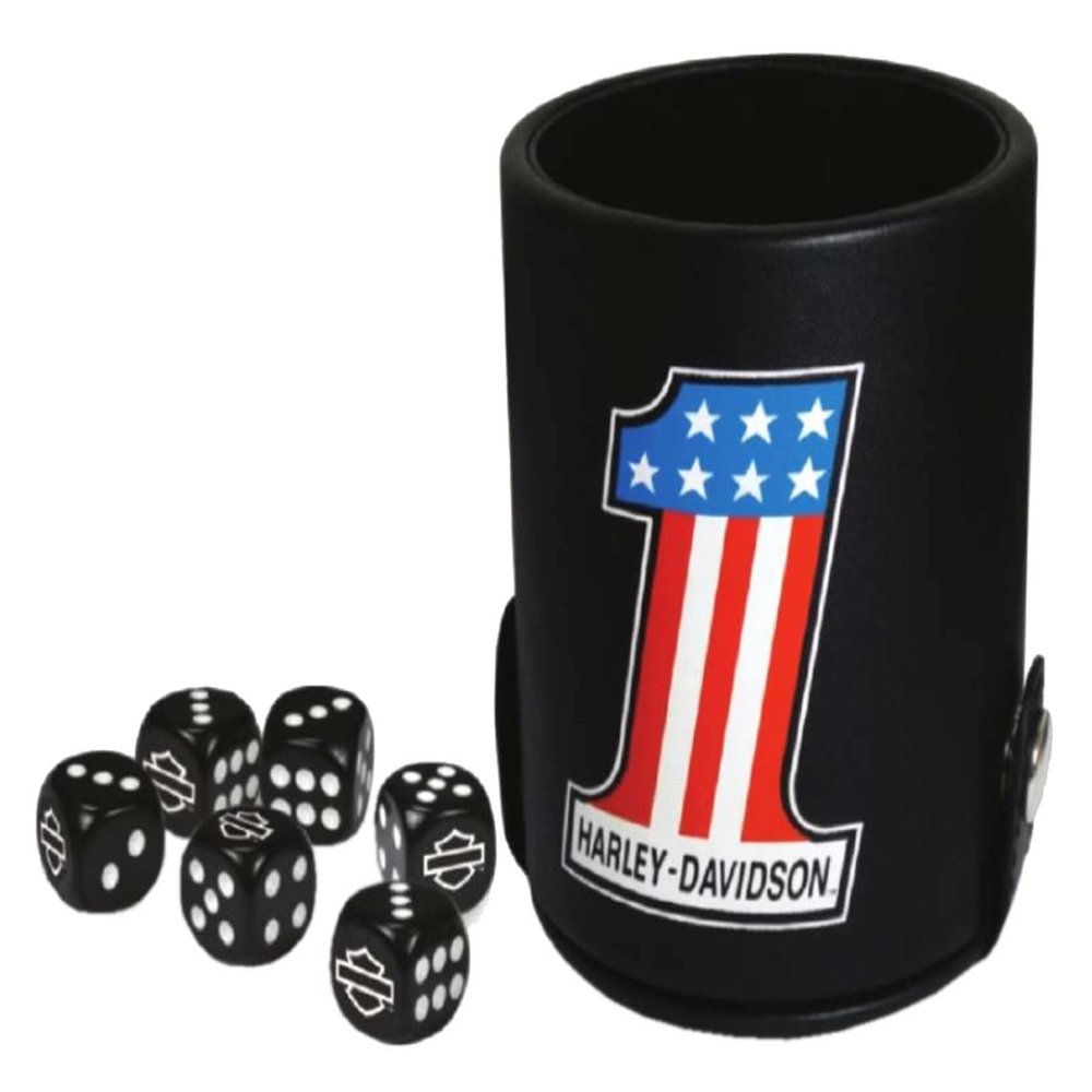 Harley-Davidson #1 RWB Logo Dice Cup Game Set, Leatherette Cup - Black