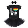 Tcombo LOVE - Rainbow Heart LGBTQ Pride Baby Bodysuit + Tutu Skirt + Bow Headband Set (Black Bodysuit/Black Tutu, 18 Months) view 2
