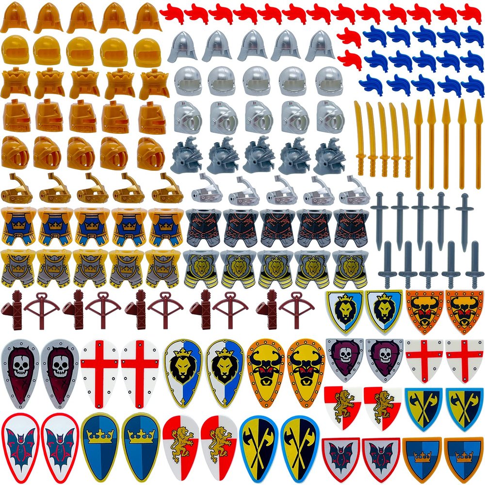 Miutrue Medieval Knight Weapons Pack Accessories Set Building Block Toy Armor Helmet Shield Bow Arrow Designed for Mini Figures Gift for Kids Boys Grils Building Kits Toys