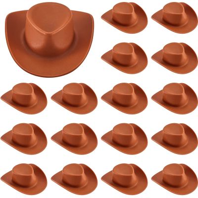 Skylety 20 Pieces Plastic Mini Cowboy Cowgirl Hat Miniature Western Small Doll Hat Cute Doll Cupcake Decoration for Dollhouse Cow Party Decoration(Brown)