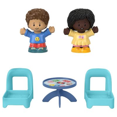 F-Price Fisher-Price Little People Card Game Figure Set - HHR45 ~ Includes 2 Little People Figures, 2 Chairs and a Table with Card Game and Cupcake Graphics, Blue, Yellow, Red